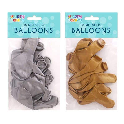 BALLOONS METALLIC COLOURS 9 INCH 15PK x 12